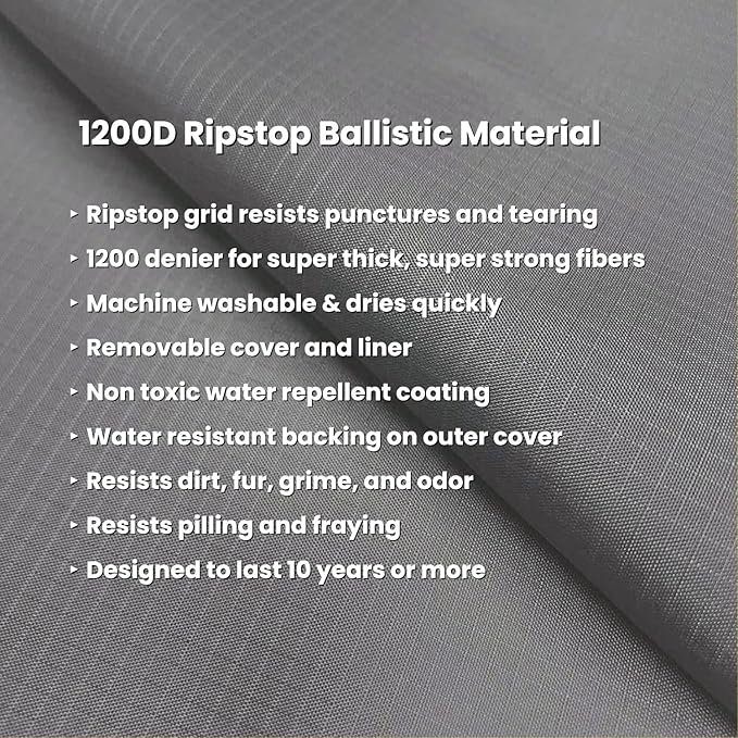 K9 Ballistics Tough Ripstop Orthopedic Dog Crate Bed - Durable Pad with Washable Cover, for Wire Crates, Tie-Downs Included, Size: Medium 35"x22", Sandstone