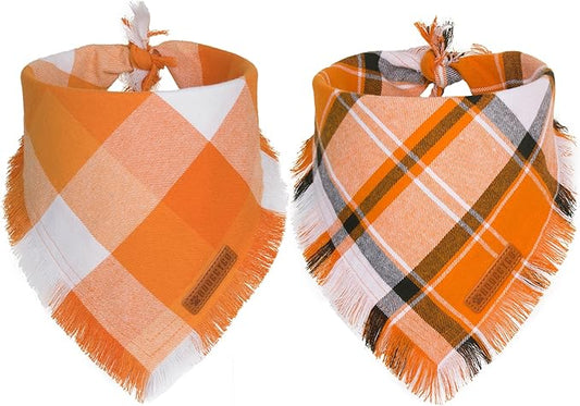 ADOGGYGO Fall Dog Bandanas, Halloween Thanksgiving Pet Bandana, Multiple Sizes Offered, Orange Plaid Fall Holiday Bandana for Small Dogs Pets (Small)
