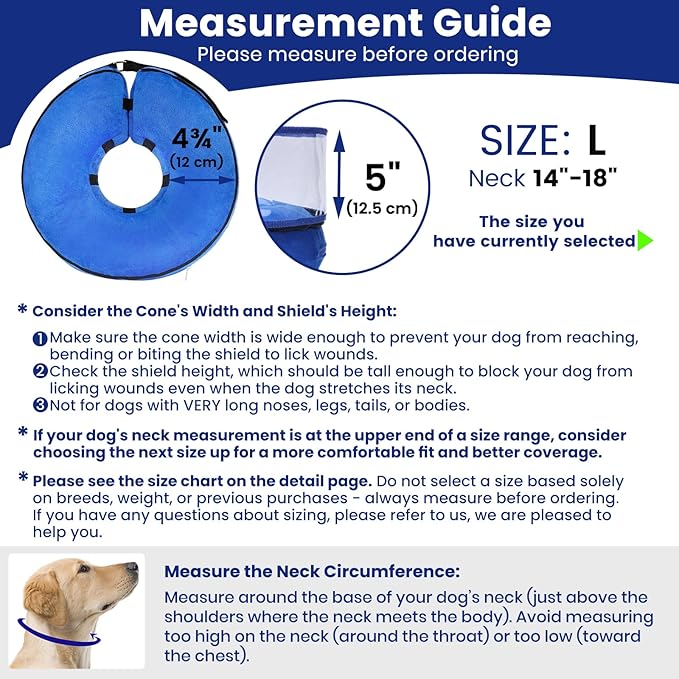 BARKLESS Dog Cone, Inflatable Dog Cone After Surgery for Large Breeds, Soft Surgery Collar with Enhanced Anti-Licking Guard Shield for Pets, Patented Protective Donut Collar