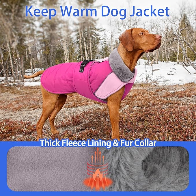 MIGOHI Snowproof Dog Coat - Thick Fleece Dog Jacket with Adjustable Collar, Keep Warm Winter Coat for Medium Dogs Cold Weather Walking Playing,Australian Shepherd,XL,Rosepink