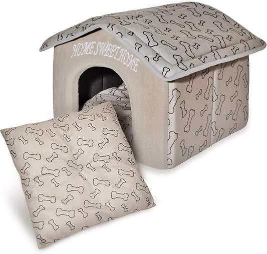 Best Pet Supplies Dog House Bed Crate Mat Tent Indoor Round Soft Plush for Small, Medium, and Large Breeds - Light Brown, 16 x 16 x 14"