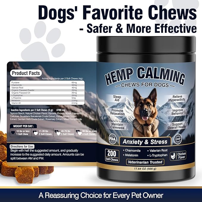 Calming Chews for Dogs 200ct Dog Calming Chews - Anxiety and Stress Relief Treats Melatonin Bites Sleep Aid for Small/Medium/Large Dogs Calm Dog - Separation, Fireworks, Thunder, Barking, Chicken