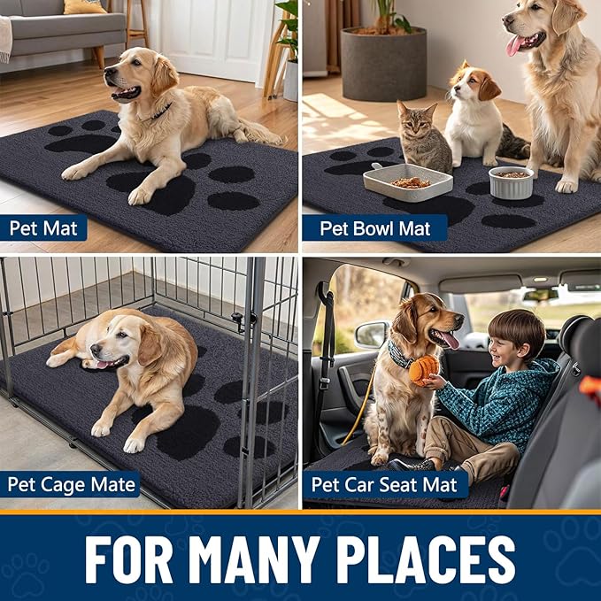 Smiry Dog Door Mat for Muddy Paws 48x32, Dirt Trapper Non Slip Washable Indoor Doormats, Absorbent Entryway Carpet for Inside Floor, Black