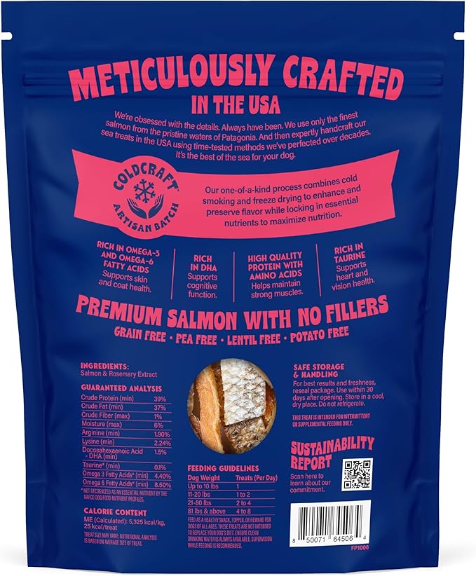 Finfare Freeze Dried Dog Treats, Salmon Skin Strips, Protein & Omega-3s, Grain Free Salmon Dog Training Treats, Crafted in USA, 9oz
