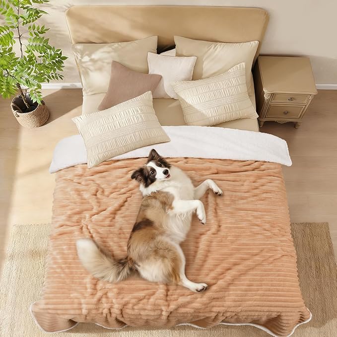 Luciphia Waterproof Dog Blanket for Large Dogs Ultra-Soft Calming Cut Pile Flannel Throw Durable & Warm Furniture Protection for Couch Bed Pet Blanket Machine Washable Warm Caramel,L(65''x57'')