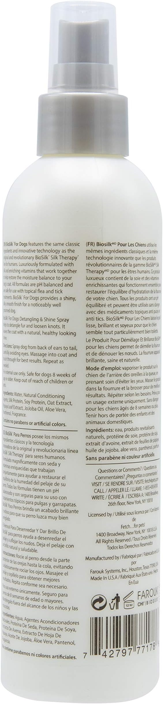 BioSilk for Dogs Silk Therapy Detangling Plus Shine Protecting Mist for Dogs | Best Detangling Spray for All Dogs & Puppies for Shiny Coats and Dematting | 8 Oz - Pack of 2,white