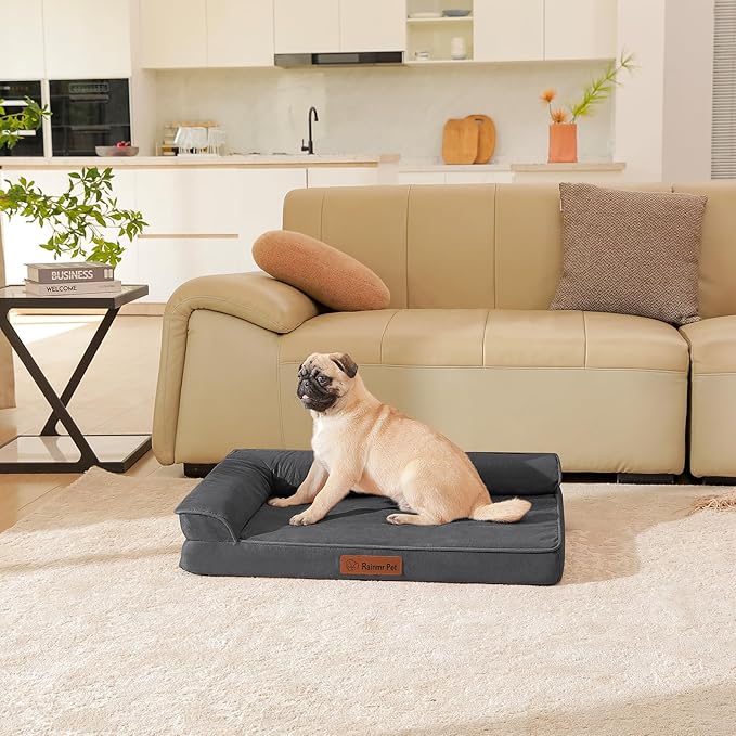 Orthopedic Memory Foam Dog Bed, Removable Washable Microsuede Cover, TPU Waterproof Liner, Nonskid Bottom, for Indoor, Outdoor, Crate ＆ Car Use, 30x20x6 Inches, Dark Grey