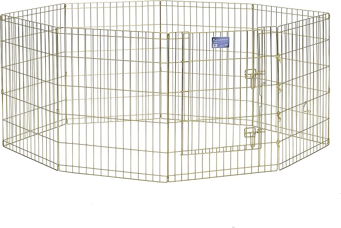 MidWest Homes for Pets Folding Metal Puppy/Dog Exercise Pen, Indoor/Outdoor Playpen with Door, 16 Sq Feet of Play Space, 30-Inches Tall, Gold Zinc