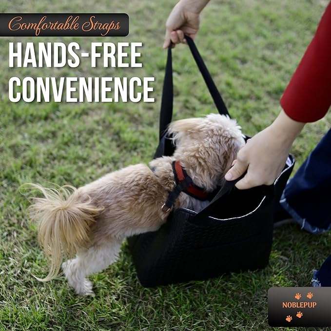 Faux Leather Dog Carrier for Small Dogs, Water-Resistant Designer Dog Purse with Safety Harness, Fashion Pet Carrier for Dogs 5-15 lbs, Luxury Dog Shoulder Carrier, Woven Black