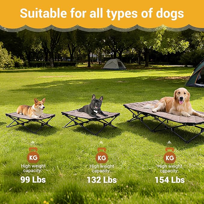 KingCamp Elevated Dog Bed for Medium Dogs, Outdoor Raised Cooling Pet Cot Bed with Washable Breathable Mesh & No-Slip Feet Perfect for Camping, Backyard, Indoor Use (Medium, Black)