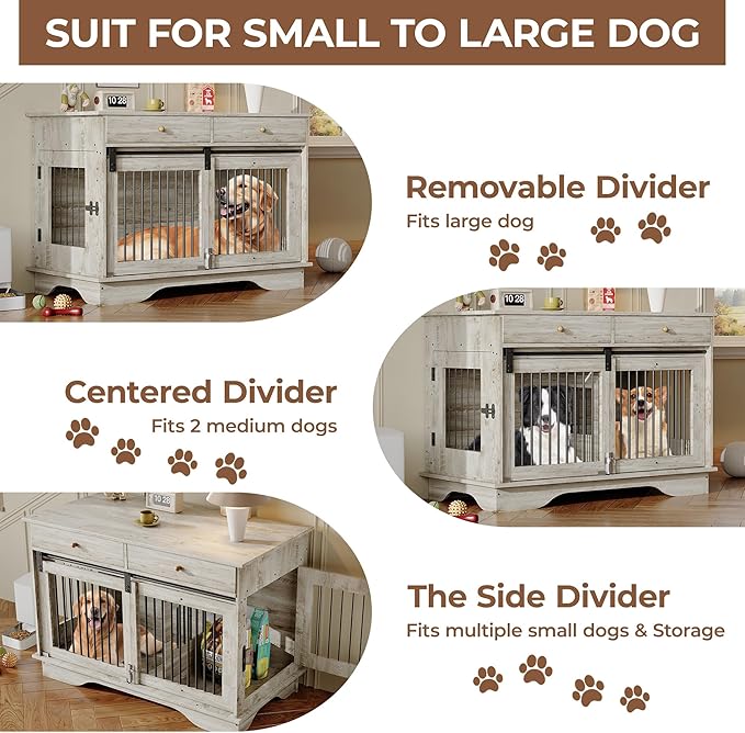 47" Dog Furniture Crate, Large Furniture Style Dog Crate for Large/Medium/Small Dogs (Retro Grey, One Cage)
