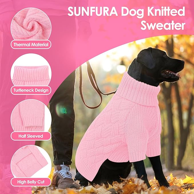 SUNFURA XS Dog Sweater, Small Dog Sweater Doggie Knitted Knitwear for Winter, Cat Pullover Christmas Sweatshirt for Yorkie Chihuahua, Warm Thick Turtleneck Clothes for Puppy, Pink X-Small