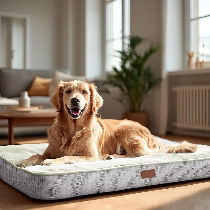 Deconovo Orthopedic Dog Bed for Medium & Large Dogs – Supportive Memory Foam with Washable Cover, Non-Slip Base – Comfort for Senior, Arthritic & Active Pets, White, 30" Lx20 Wx3 Th