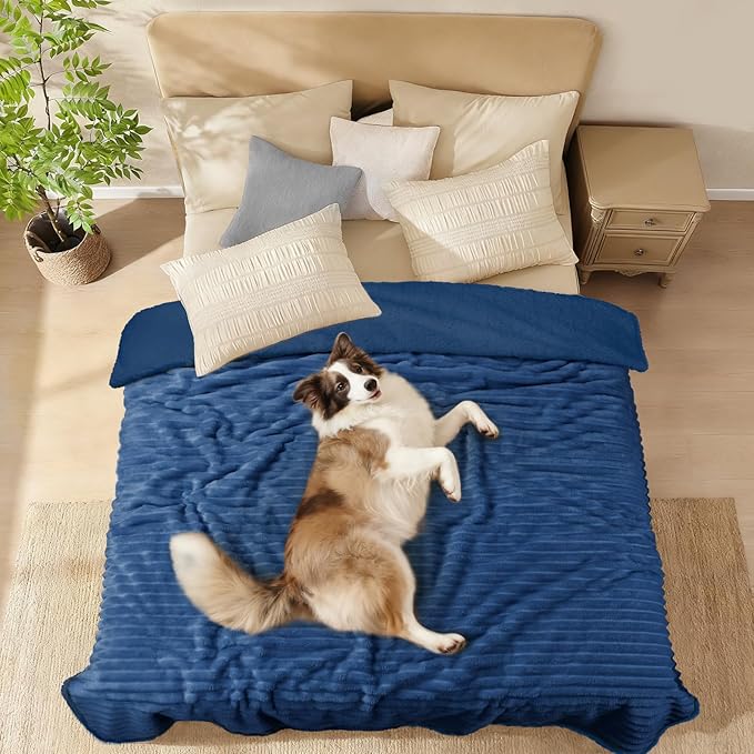 Luciphia Waterproof Dog Blanket for Small Puppy Ultra-Soft Calming Cut Pile Flannel Throw Durable & Warm Furniture Protection for Couch Car Pet Cat Blanket Machine Washable Deep Navy,S(40''x28'')