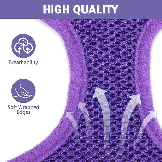SCENEREAL Puppy Dog Harness with Leash Set for Small Medium Sized Dogs, Soft Mesh Step in Pet Harnesses and Leash, No Chock Plaid Adjustable No Pull Vest for Dogs Cats, Chihuahua,Bulldog (Purple XS)