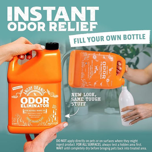 Angry Orange Pet Odor Eliminator for Dog and Cat Urine, Carpet Stains, and Strong Smells – Citrus Cleaner with Natural Orange Oil – 1 Gallon