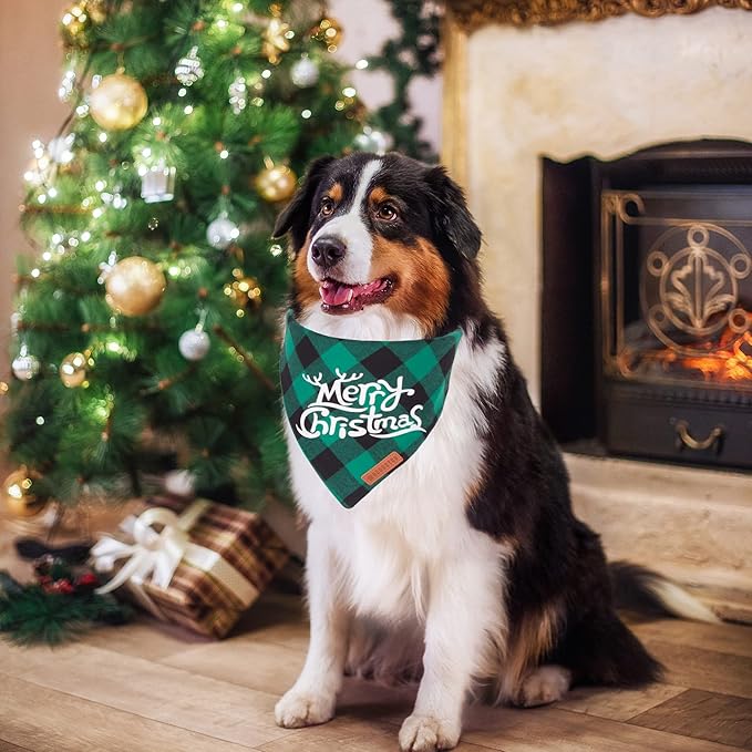 ADOGGYGO Christmas Dog Bandanas, Classic Red Green Plaid Xmas Scarf Triangle Bib, Multiple Sizes Offered, Merry Bandanas for Extra Large Dogs (X-Large)