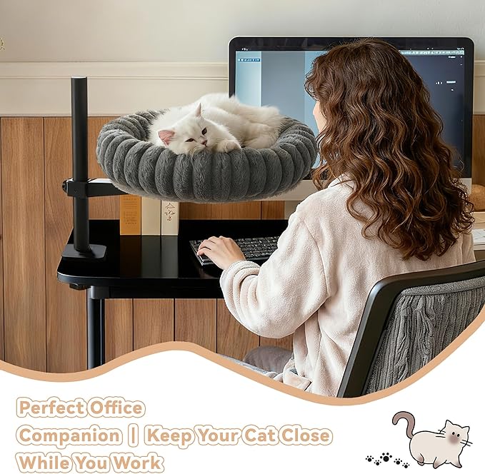 Dogpals 360° Rotating Cat Bed for Desk, Height Adjustable Cat Perch with Semi-Enclosed Design & Removable Cushion, No-Drill Clamp fits up to 1.18" Desk, Supports 9lbs for Office, Gaming Table