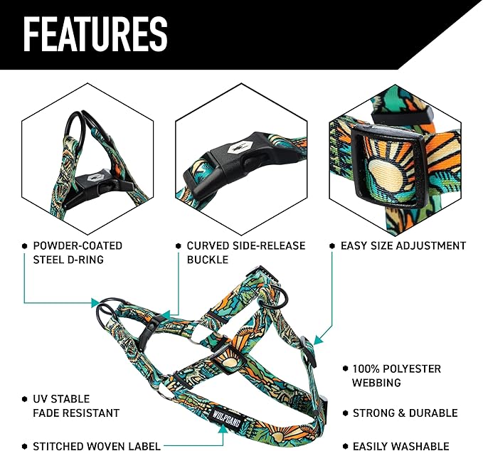 Wolfgang Heavy Duty Adjustable Dog Harness, Pull-Tested to Over 800 lbs for Walking & Training, WildWolf Print, Medium