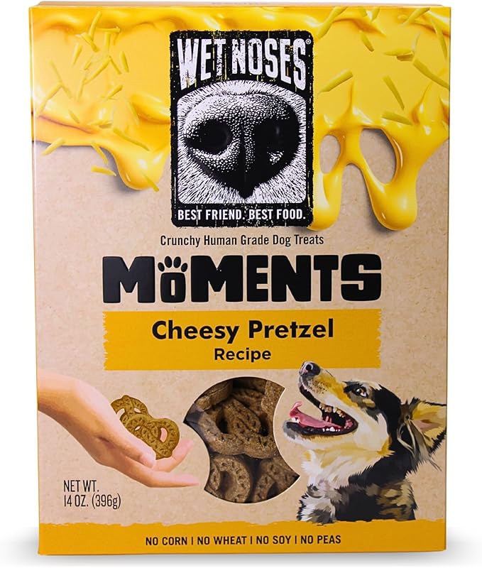 Wet Noses Moments Non-GMO Cheezy Pretzel Crunchy Dog Treats - 14oz | No Corn, Wheat, Soy or Peas, Made with 5 Simple Ingredients