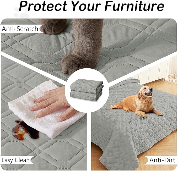 hyha Waterproof Dog Bed Blanket, Soft Pet Blankets, Waterproof Couch Cover for Dogs, Reversible Sofa Covers Washable for Furniture (68x82 Inch, Grey/Grey)