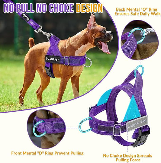 SlowTon No Pull Dog Harness - Heavy Duty Dog Harness and Leash Set for Medium Large Dogs, Reflective Tactical Harness with Soft Padded and Front Clip for Easy Walk and Training (PU, XL)