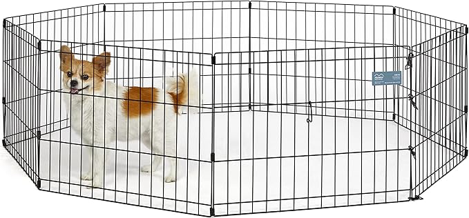 MidWest Homes for Pets Folding Metal Puppy/Dog Exercise Pen, Indoor/Outdoor Playpen with No Door, Provides 16 Sq Feet of Play Space, 18-Inches Tall, Black E-Coated