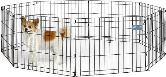 MidWest Homes for Pets Folding Metal Puppy/Dog Exercise Pen, Indoor/Outdoor Playpen with No Door, Provides 16 Sq Feet of Play Space, 18-Inches Tall, Black E-Coated
