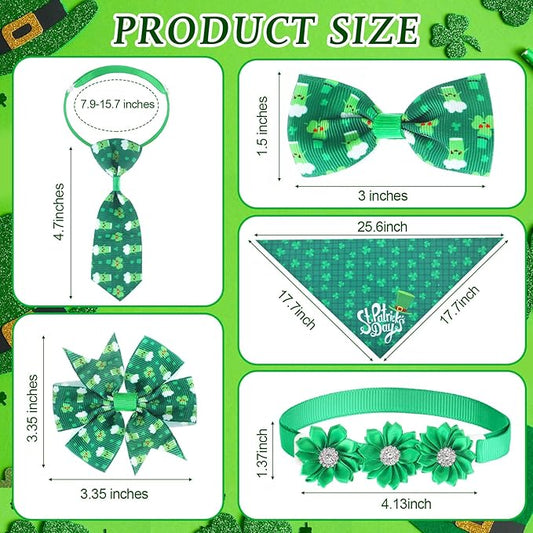 Reginary 40pcs St. Patrick's Day Dog Bow Ties Collars Bulk Clover Dog Bandanas Neckties Adjustable Shamrock Collars Pet Grooming Accessories for Small Medium Cats Holiday Pet Decorations