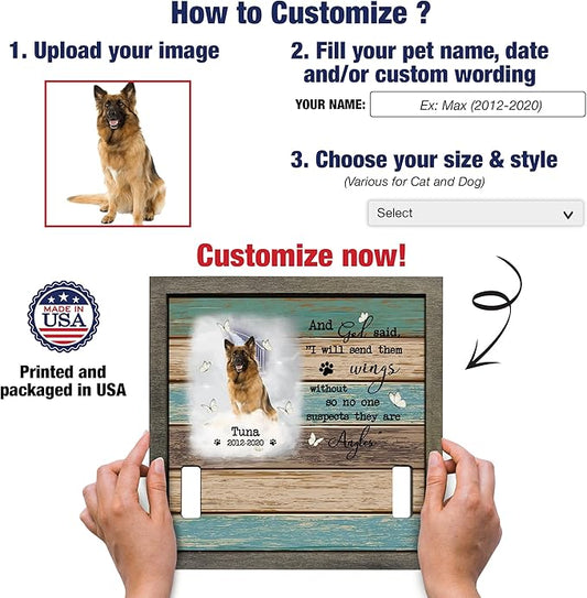 Personalized Memory Dog Picture Frame Pet Memorial Frames for Dogs Wood Pet Collar Memorial Puppy Pet Loss Gifts Dog Remembrance Bereavement Gifts Natural Wood Frame for Loss of Dog Keepsake