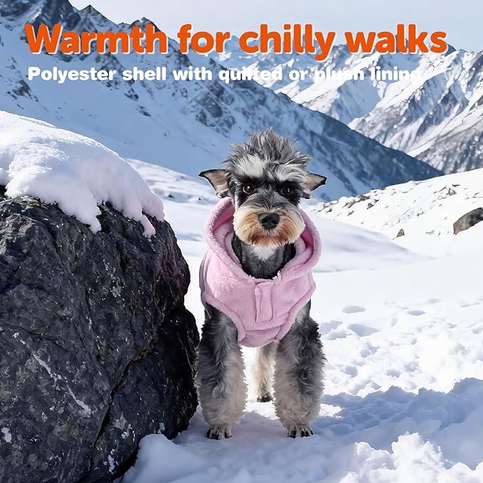 FOFOS Dog Winter Coat, Plush Dog Jacket with Leash Hole, Adjustable Warm Pet Snow Vest for Small Medium Dogs, Pink, S