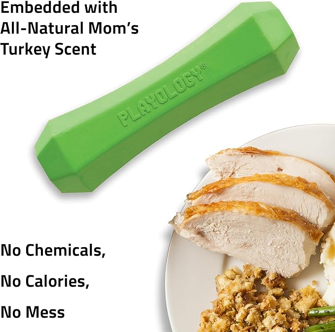 Playology Dog Toys | Durable Squeaky Chew Stick for Dogs | Medium Mom's Turkey Scented Toy - Easy to Clean and Made from Non Toxic Materials
