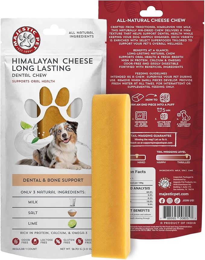 Majestic Pet Himalayan All-Natural Yak Cheese Dog Chews Made with 100% Cows Milk- Long Lasting Dental Chew for Dogs - Healthy Pet Treats (Dental & Bone Support, Regular, 1 Pack)