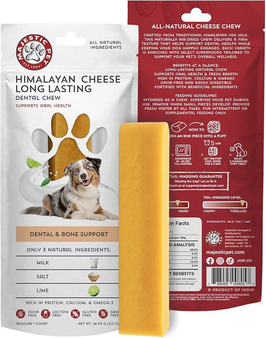 Majestic Pet Himalayan All-Natural Yak Cheese Dog Chews Made with 100% Cows Milk- Long Lasting Dental Chew for Dogs - Healthy Pet Treats (Dental & Bone Support, Regular, 1 Pack)