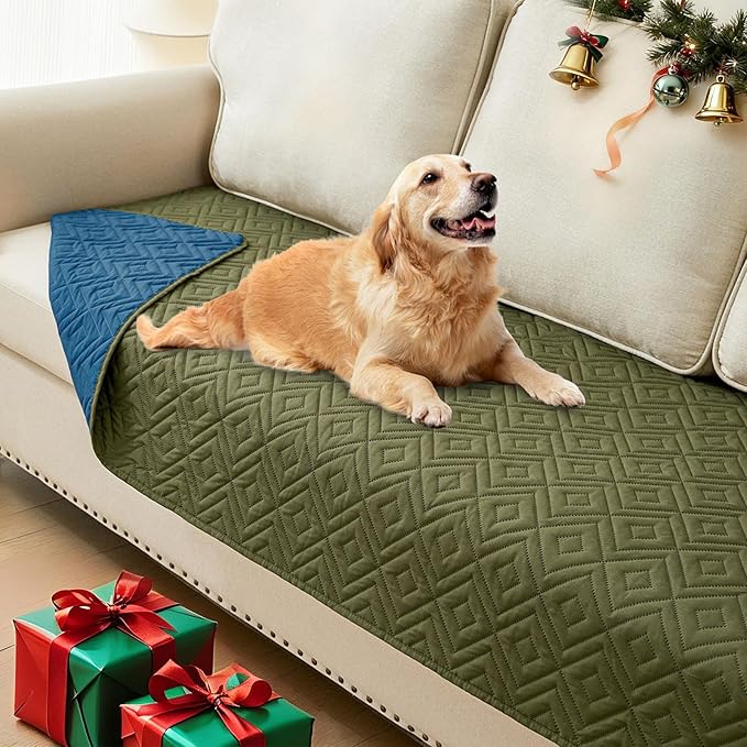 hyha Waterproof Dog Blanket, Soft Pet Bed Blankets, Waterproof Sofa Couch Cover for Dogs Washable, Reversible Pet Couch Covers for Sofa Furniture (30x70 Inch, Green/Navy Blue)
