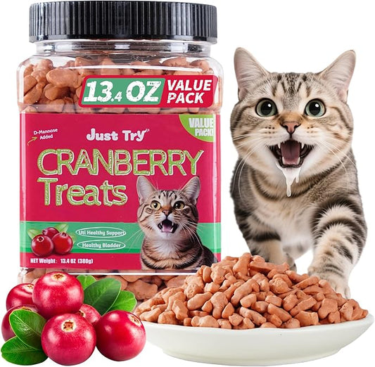 Just Try 13.4 OZ Urinary Tract Health Cat Treats for Indoor Cats, Cranberry & D-Mannose for Kidney Bladder and UT Support, Health Cat Supplement Crunchy Chews