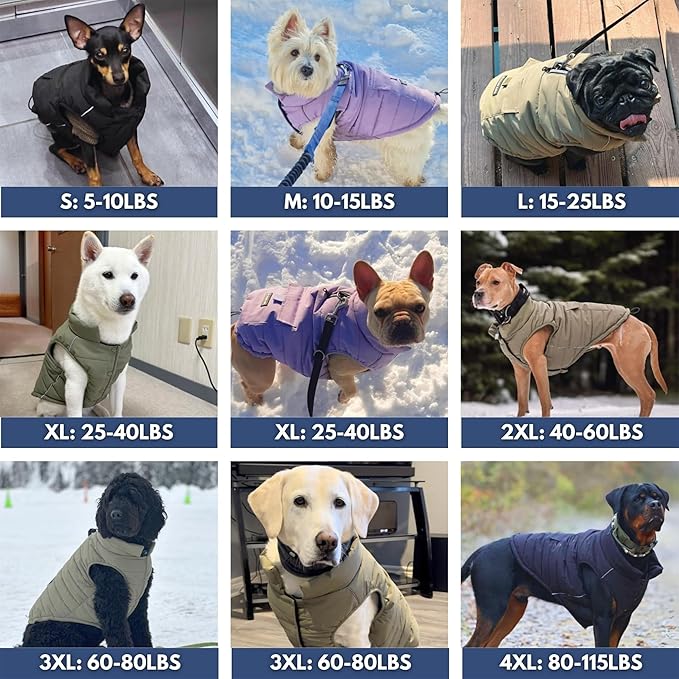 Spark Paws Dog Winter Jacket, Water-Resistant Coat, Warm Reflective Windproof Fleece-Interior, for Medium and Large Dogs - Tan - 3XL