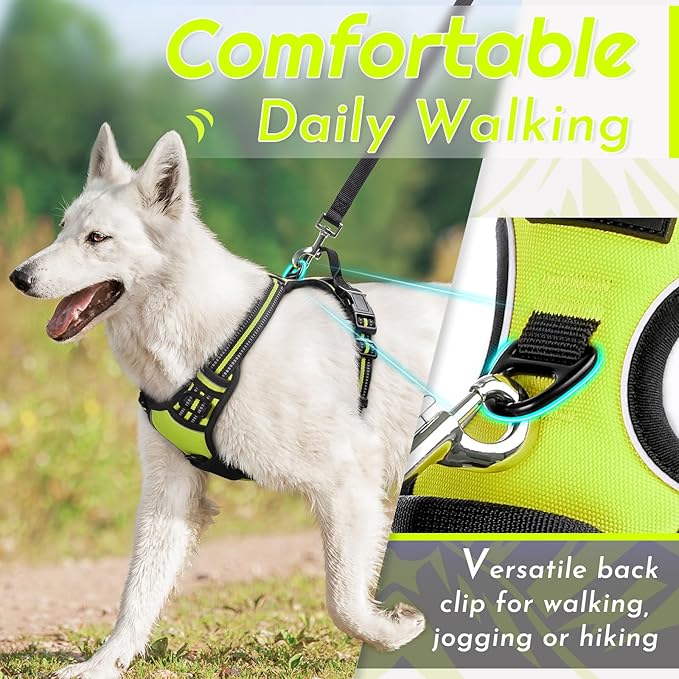 Eagloo Dog Harness for Large Dogs, No Pull Service Vest with Reflective Strips and Control Handle, Adjustable and Comfortable for Walking, No Choke Pet Harness with 2 Metal Rings, Green, XL