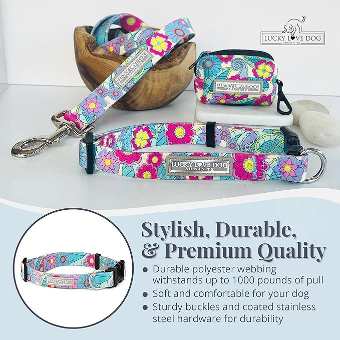 Lucky Love Dog - Adjustable Dog Collar with Easy Click Buckle for Small to Large Ones, Durable, & Comfortable for Male & Female Dogs, Pet Collar for Puppies & Adult Dogs - Caroline, XL