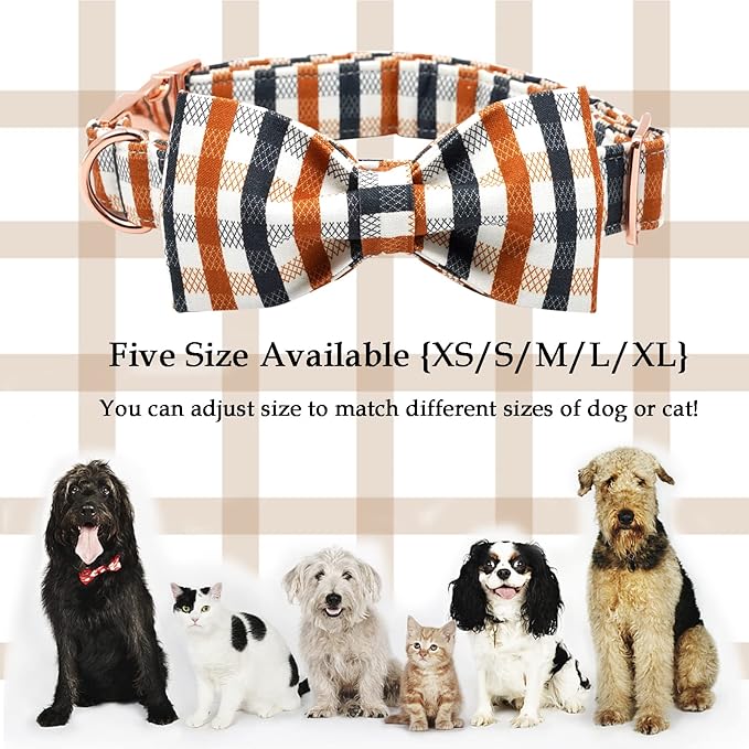 Lionheart glory Plaid Dog Collars Bowtie Dog Collar Heavy Duty Adjustable Fall Dog Collar for Small Dogs Collar Dog Bow Male Dog Collars