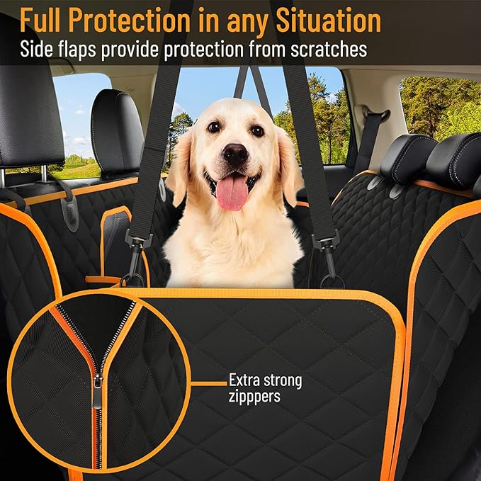 Active Pets Dog Car Seat Cover for Back Seat, Waterproof Pet Protection Hammock, SUV Truck Car Backseat Protector with Safety Features, XL, Orange