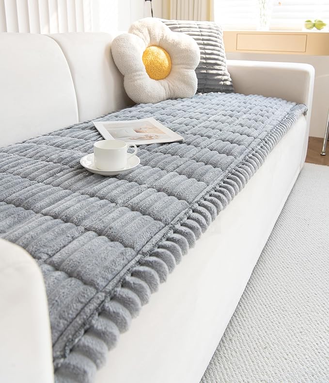 Faux Fur Plush Dog Couch Cover 3D Stripe Fuzzy Sofa Cover Non-Slip Fluffy Dog Bed Cover Pet Blanket Sofa Couch Furniture Protector for Puppy Large Dog Cat (Light Grey,28"x28")