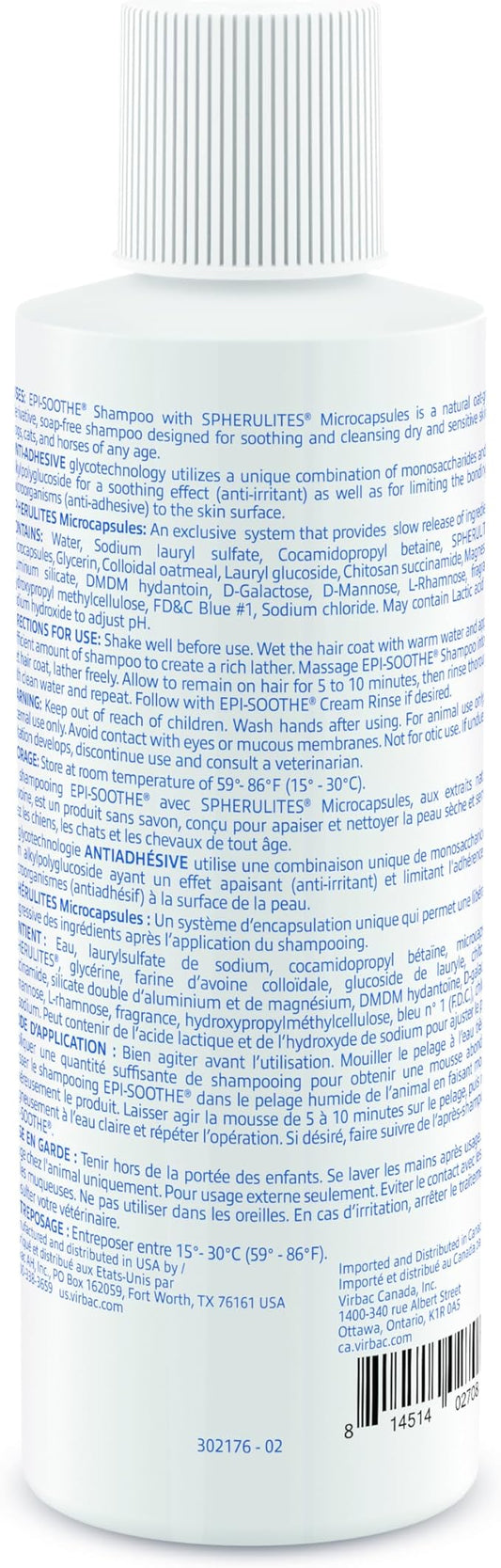 Virbac Epi-Soothe Pet Shampoo For Dogs, Cats & Horses (8 oz) - For Dry or Sensitive Skin