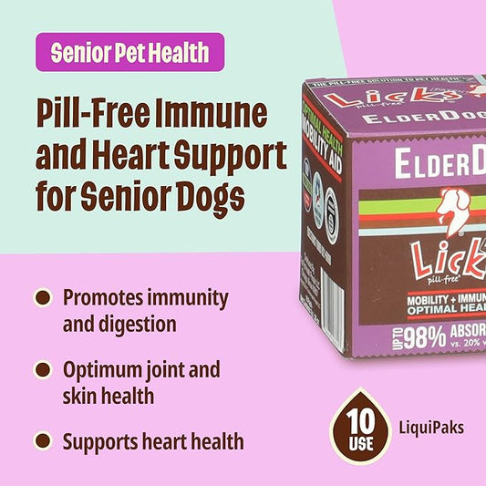 Licks - ElderDog - Senior Dog Vitamins and Supplements - LiquiPaks - 10 Use