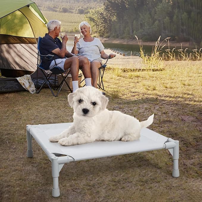 Love&go Elevated Dog Bed with Metal Frame, Cooling Raised Pet Cot for Dog and Cat (Small-18.5x18.5x5.5 inch, S - Grey Bed)