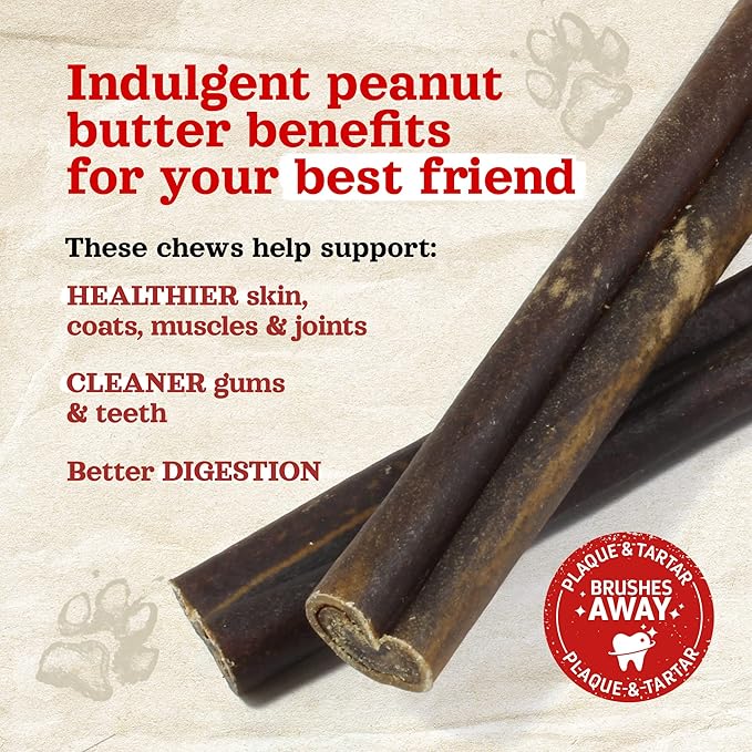 Natural Farm Peanut Butter Flavor Collagen Sticks for Dogs (3-5 Inch, 10 Pack), Long-Lasting Beef Collagen Sticks, Rawhide Alternative Chews with Chondroitin & Glucosamine, Low-Fat Dental Treats