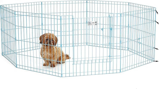 MidWest Homes for Pets Folding Metal Puppy/Dog Exercise Pen, Indoor/Outdoor Playpen with Door, 16 Sq Feet of Play Space, 24-Inches Tall, Blue