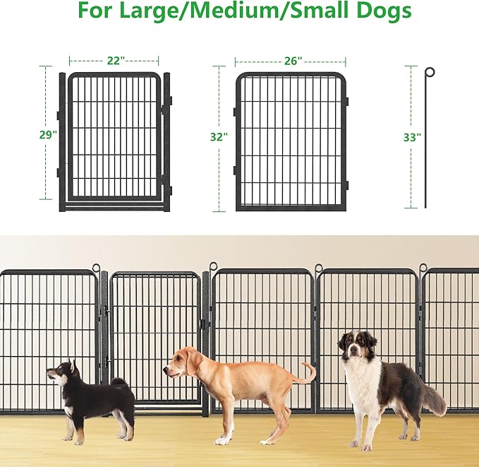 Dog Playpen Outdoor, 32" Height 30 Panels Pet Fence with Low Threshold Full Gate, Large Dog Fence Outdoor for Yard, Heavy Duty Pet Playpen Metal Play Pen Fence for RV Camping
