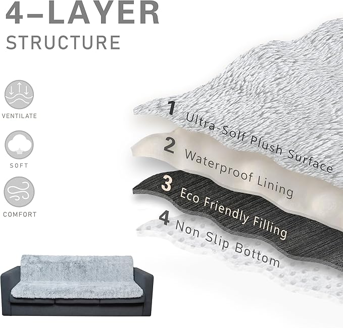Dogs/Cats Bed Mats, Dog Pad Washable Removable Couch Cover with Anti-Slip Back, Plush Long Fur Mat, Perfect for Small, Medium and Large Dogs.(Magic Gray, 52"x82")