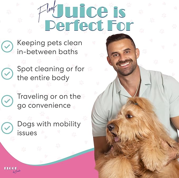 Floof by Brodie Floof Juice Dry Shampoo for Dogs - Hypoallergenic Conditioning Detangling - No Rinse Spray for Odor Control for Smelly Dogs, Waterless - Made in USA (10oz)